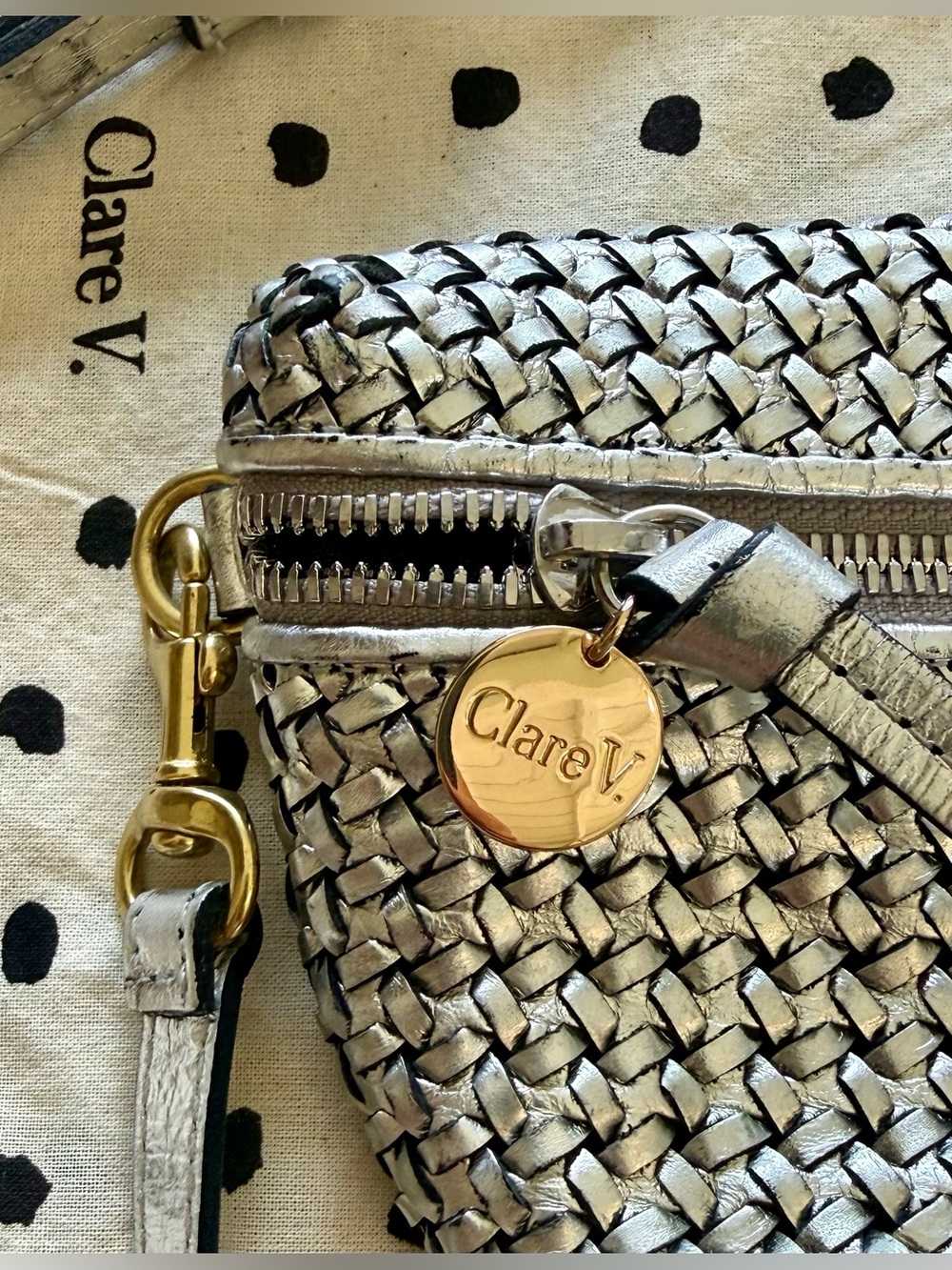 Clare V. Petite Woven Metallic Crossbody Belt Bag in Silver - Picture 7 of 11